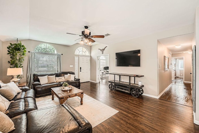 134 Sassafras St, Hutto, TX 78634 - living area featuring wood finished floors, ceiling fan, and baseboards