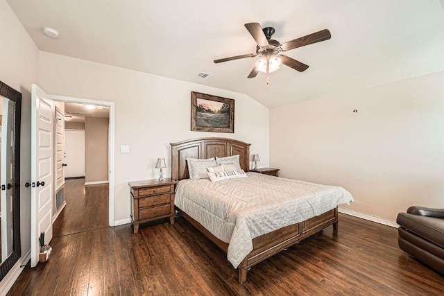 134 Sassafras St, Hutto, TX 78634 - bedroom featuring wood finished floors, baseboards, lofted ceiling, and a ceiling fan