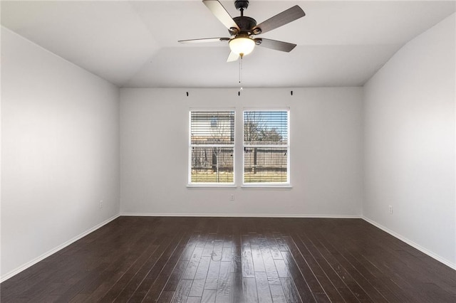 913 Cindy Ln, Leander, TX 78641 - unfurnished room with wood-type flooring, a ceiling fan, baseboards, and lofted ceiling