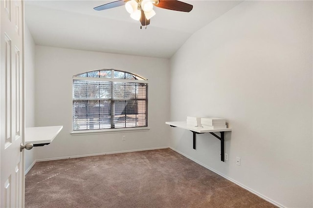 913 Cindy Ln, Leander, TX 78641 - spare room with ceiling fan, carpet flooring, lofted ceiling, and baseboards