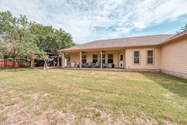 121 Cedar St, Granite Shoals, TX 78654 - back of house with a gazebo, a ceiling fan, and a patio