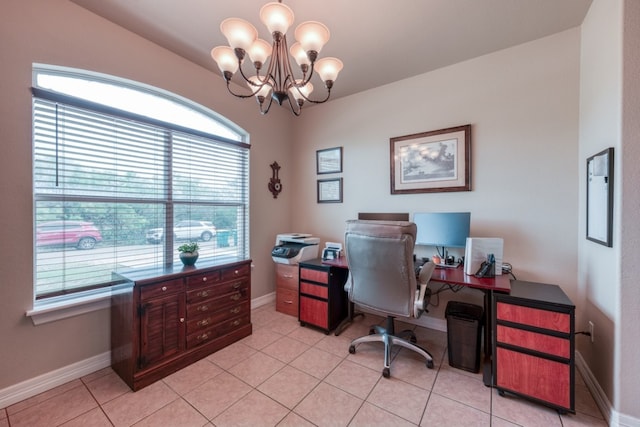 121 Cedar St, Granite Shoals, TX 78654 - office featuring a chandelier, baseboards, and light tile patterned flooring