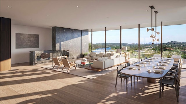 6507 Bridge Point Pkwy Lot 7, Austin, TX 78730 - living area featuring wood finished floors and floor to ceiling windows