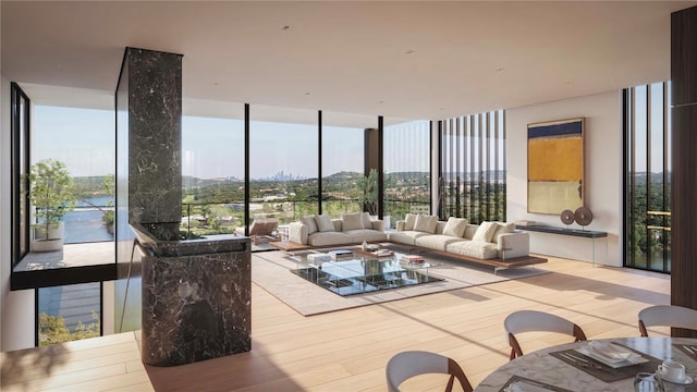 6507 Bridge Point Pkwy Lot 7, Austin, TX 78730 - living area with wood finished floors and a wall of windows