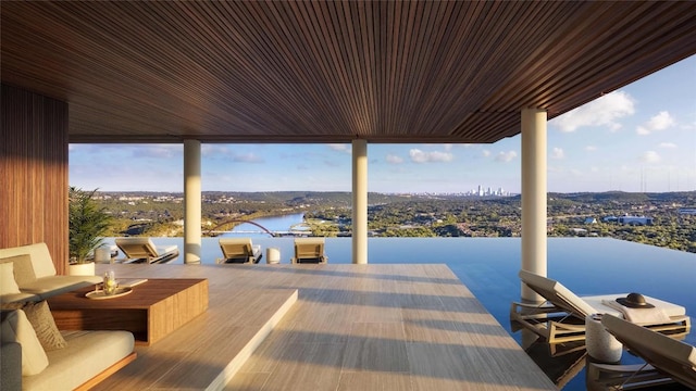 6507 Bridge Point Pkwy Lot 7, Austin, TX 78730 - wooden terrace with outdoor dining space and a water view