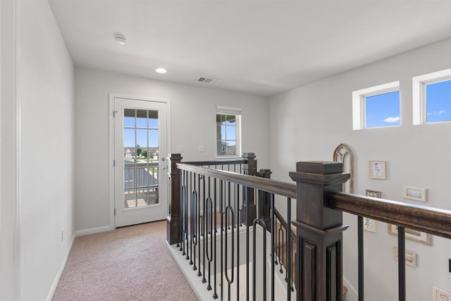 8212 Daisy Cutter Xing, Georgetown, TX 78626 - corridor with an upstairs landing, carpet flooring, baseboards, and recessed lighting