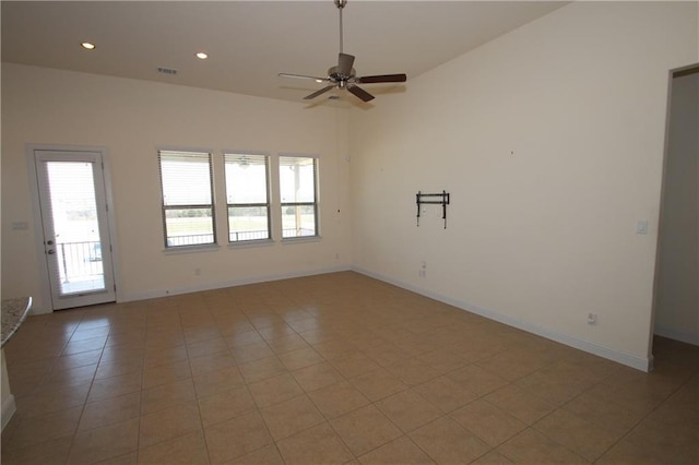 2204 Cabrillo Path, Leander, TX 78641 - empty room featuring a ceiling fan, recessed lighting, and light tile patterned flooring