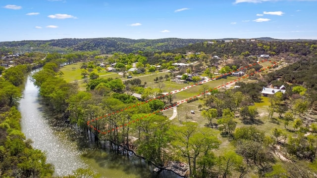 159 Baldwin Rd, Ingram, TX 78025 - aerial view of property and surrounding area featuring property boundaries highlighted and a mountain backdrop