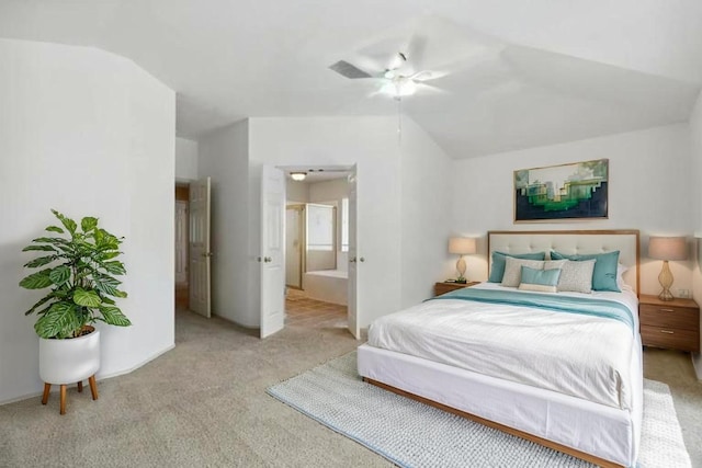 2917 Feathercrest Dr, Austin, TX 78728 - bedroom with carpet, lofted ceiling, ceiling fan, and ensuite bathroom