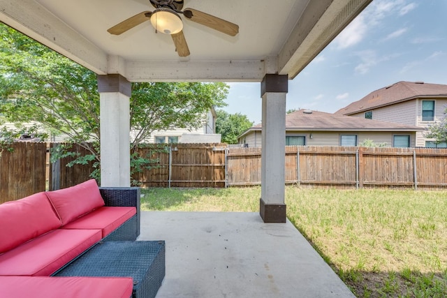 8912 Norwich Castle, Austin, TX 78747 - view of patio / terrace featuring outdoor lounge area and ceiling fan