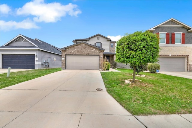 2038 Wind Chime Way, New Braunfels, TX 78130 - view of front of property with a front yard, brick siding, and driveway