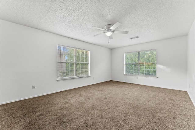 491 Emerald Fields Ln, Kyle, TX 78640 - unfurnished room featuring ceiling fan, plenty of natural light, carpet flooring, and a textured ceiling