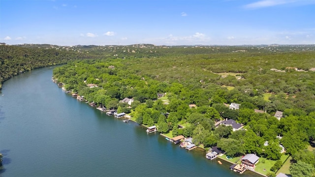 2603 Pearce Rd, Austin, TX 78730 - aerial overview of property's location featuring a heavily wooded area and a nearby body of water