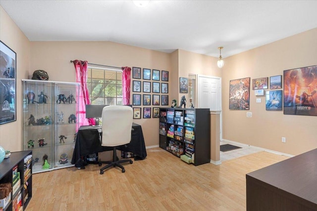 4125 Licorice Ln, Austin, TX 78728 - office area featuring wood finished floors and lofted ceiling