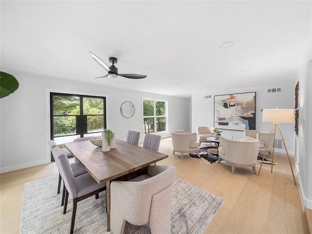 2004 N Cuernavaca Dr, Austin, TX 78733 - dining area featuring light wood-style flooring, baseboards, and ceiling fan