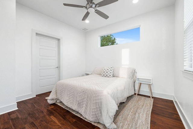 7301 Providence Ave Unit B, Austin, TX 78752 - bedroom with wood finished floors, recessed lighting, and a ceiling fan