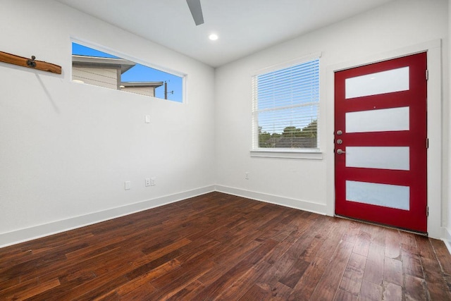 7301 Providence Ave Unit B, Austin, TX 78752 - entrance foyer with wood finished floors, baseboards, a ceiling fan, and recessed lighting