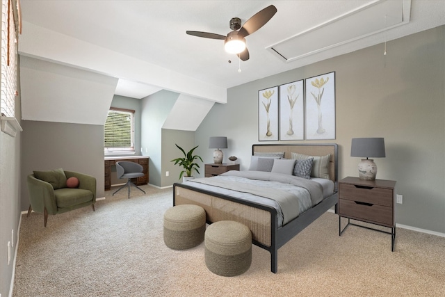 8330 Fathom Cir Unit 404, Austin, TX 78750 - bedroom with attic access, light carpet, and a ceiling fan