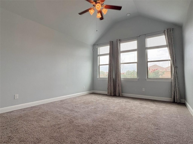 1902 Aves Cv, Pflugerville, TX 78660 - carpeted empty room featuring a ceiling fan, lofted ceiling, and baseboards