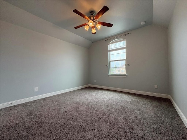 1902 Aves Cv, Pflugerville, TX 78660 - carpeted empty room featuring vaulted ceiling, a ceiling fan, and baseboards
