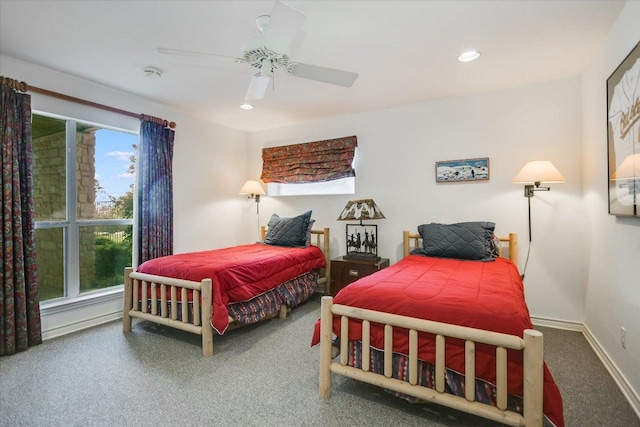 137 Firebird St, Lakeway, TX 78734 - carpeted bedroom featuring a ceiling fan, baseboards, and recessed lighting
