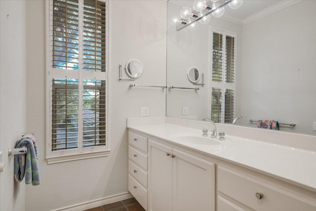 137 Firebird St, Lakeway, TX 78734 - bathroom with ornamental molding, vanity, and baseboards