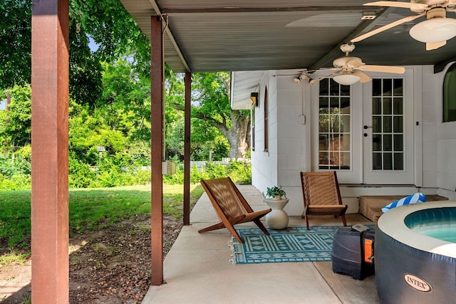 2403 Little John Ln, Austin, TX 78704 - view of patio / terrace featuring a ceiling fan and french doors