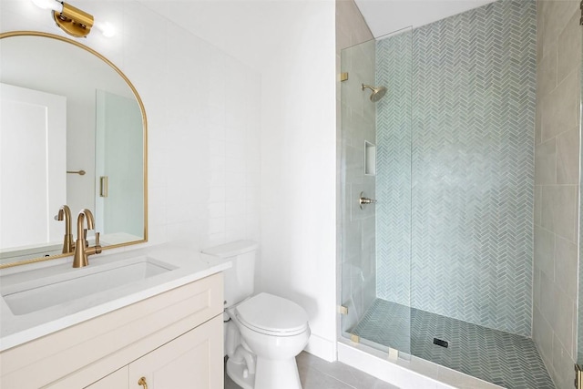 402 Fife Dr, Spicewood, TX 78669 - full bathroom with toilet, vanity, tile patterned floors, and a shower stall