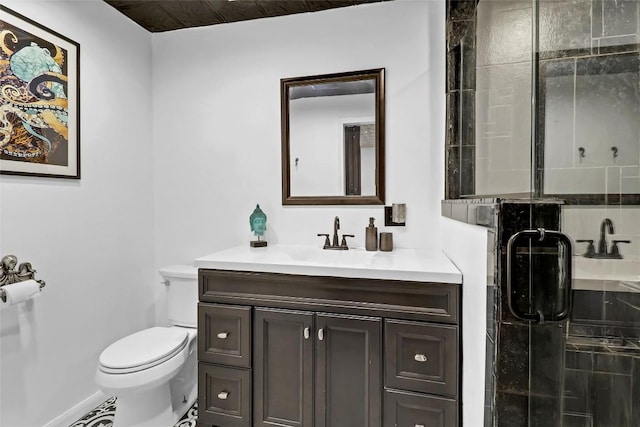 122 W Sierra Cir, San Marcos, TX 78666 - full bath with a shower stall, toilet, vanity, and baseboards