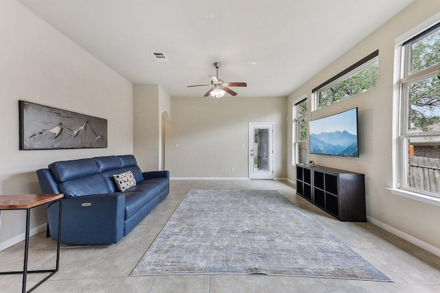 190 Stone View Trl, Austin, TX 78737 - living room featuring a ceiling fan and light tile patterned flooring