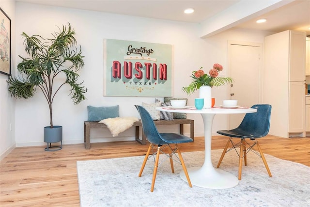 3801 Wilson St, Austin, TX 78704 - dining space with light wood-style floors, recessed lighting, and baseboards