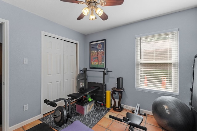 101 Texas Ash Cv, Manchaca, TX 78652 - exercise area with a ceiling fan and baseboards