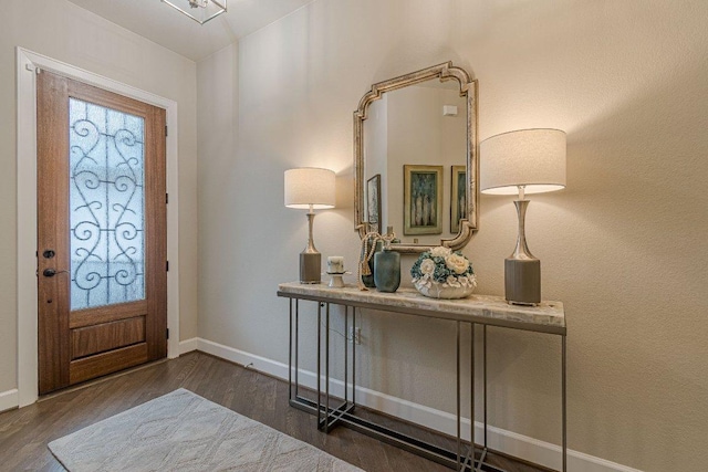 213 Sowing Oak Dr, San Marcos, TX 78666 - foyer featuring dark wood finished floors and baseboards