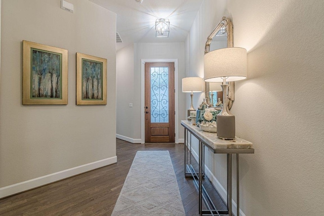 213 Sowing Oak Dr, San Marcos, TX 78666 - foyer entrance with dark wood-style floors and baseboards