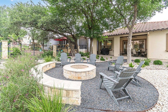 213 Sowing Oak Dr, San Marcos, TX 78666 - view of patio / terrace with an outdoor fire pit