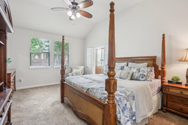 2228 Hilltop Climb Dr, Leander, TX 78641 - bedroom with carpet flooring, lofted ceiling, a ceiling fan, and baseboards