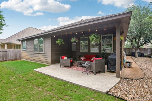 2228 Hilltop Climb Dr, Leander, TX 78641 - back of house featuring outdoor lounge area, a patio, and a fenced backyard