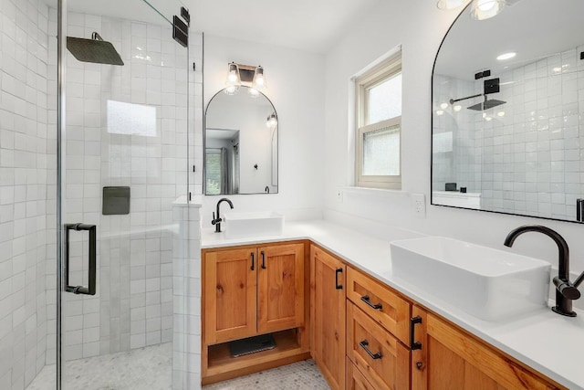 9417 Longvale Dr, Austin, TX 78729 - bathroom with a shower stall and double vanity