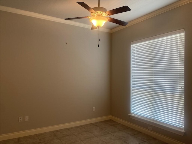 104 Bella Toscana Ave Unit 2106, Austin, TX 78734 - spare room with crown molding, a ceiling fan, baseboards, and tile patterned floors
