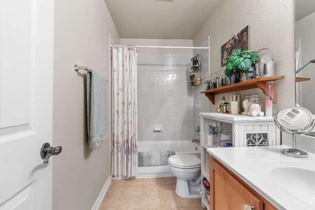 1115 Henderson Dr, Leander, TX 78641 - bathroom featuring vanity, shower / tub combo, toilet, and tile patterned flooring
