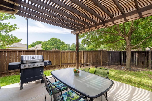 4308 Clear Meadow Pl, Round Rock, TX 78665 - fenced backyard featuring a pergola, outdoor dining space, a patio area, and area for grilling