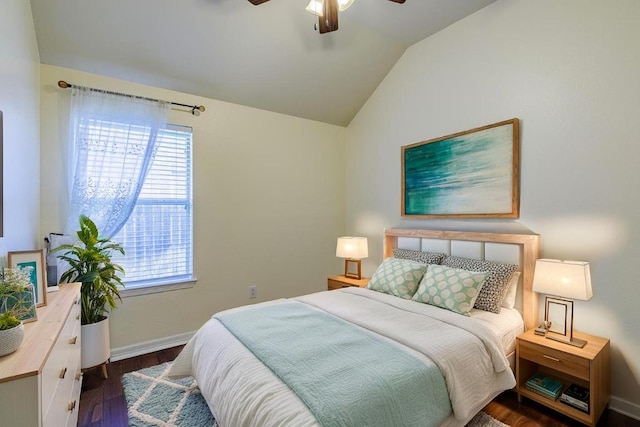 4308 Clear Meadow Pl, Round Rock, TX 78665 - bedroom with lofted ceiling, dark wood-style flooring, baseboards, and ceiling fan