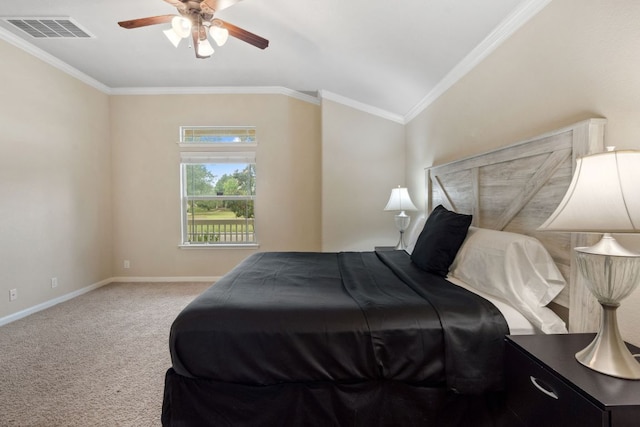 1610 Discovery Blvd, Cedar Park, TX 78613 - bedroom with carpet flooring, ornamental molding, a ceiling fan, and vaulted ceiling