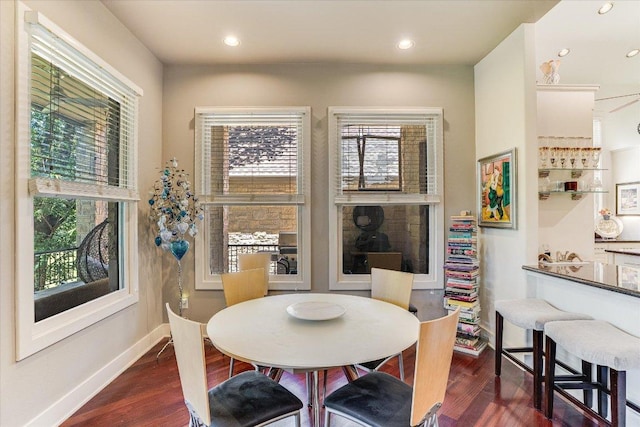 6012 Messenger Stake, Austin, TX 78746 - dining space with dark wood-style floors, baseboards, and recessed lighting