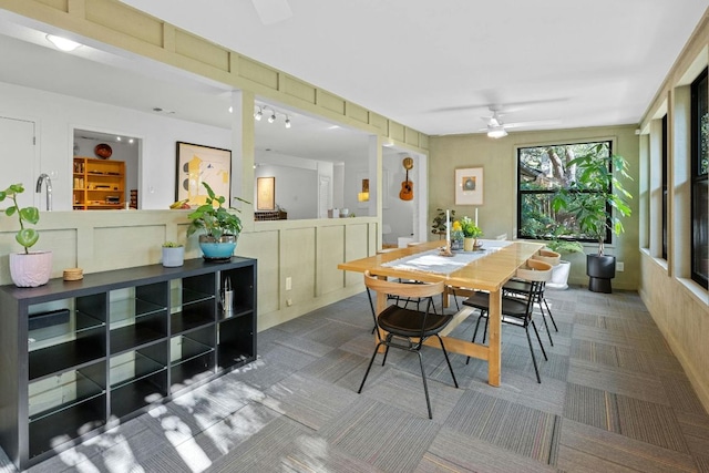 4839 Canyonbend Cir, Austin, TX 78735 - carpeted dining room featuring a ceiling fan