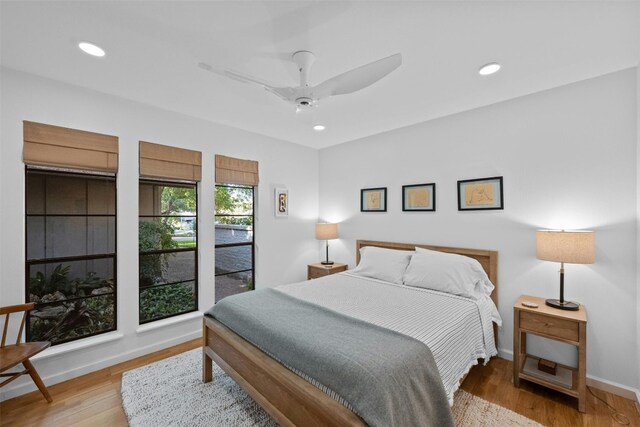 4839 Canyonbend Cir, Austin, TX 78735 - bedroom with wood finished floors, recessed lighting, baseboards, and a ceiling fan