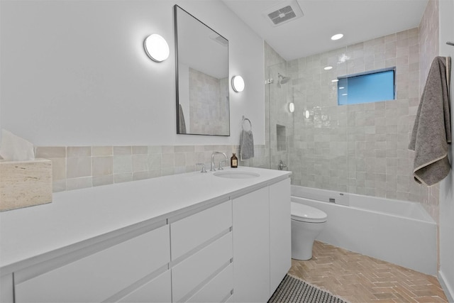 4839 Canyonbend Cir, Austin, TX 78735 - bathroom featuring toilet, vanity, and shower / washtub combination
