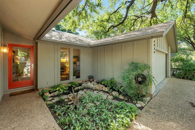4839 Canyonbend Cir, Austin, TX 78735 - doorway to property featuring roof with shingles and board and batten siding