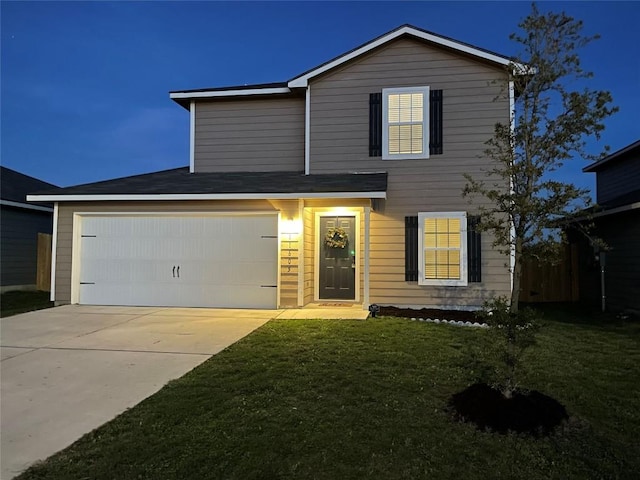 11605 Claudette St, San Antonio, TX 78252 - traditional-style home featuring concrete driveway, a garage, and a front lawn