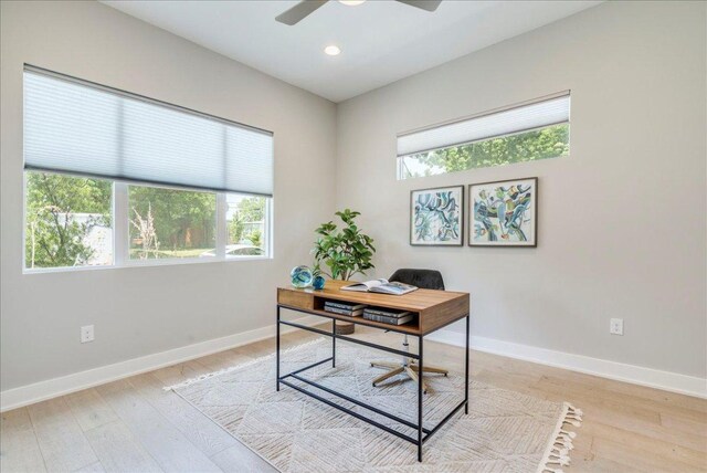 3004 Hunt Trl, Austin, TX 78757 - office featuring ceiling fan, light wood finished floors, baseboards, and recessed lighting